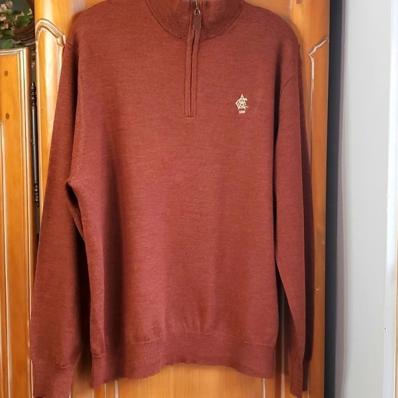 Bedford Henley mens 💯 % Extrfine Merino wool sweater. Size large, rust c - Picture 1 of 9